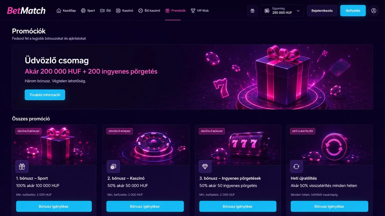 BetMatch bónuszok és promóciós ajánlatok